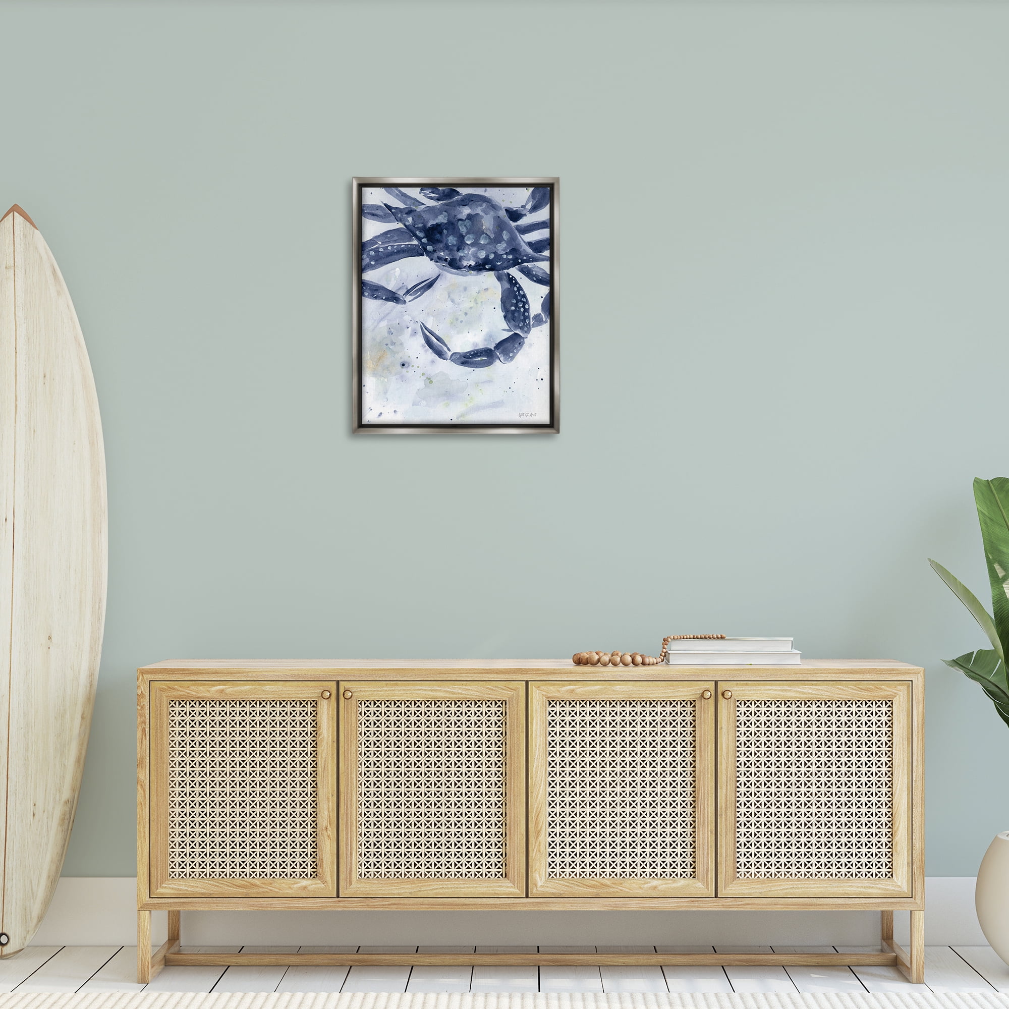 Stupell Industries Swimming Blue Crab Animals & Insects Painting Gray Floater Framed Canvas Art Print Wall Art, 25 x 31