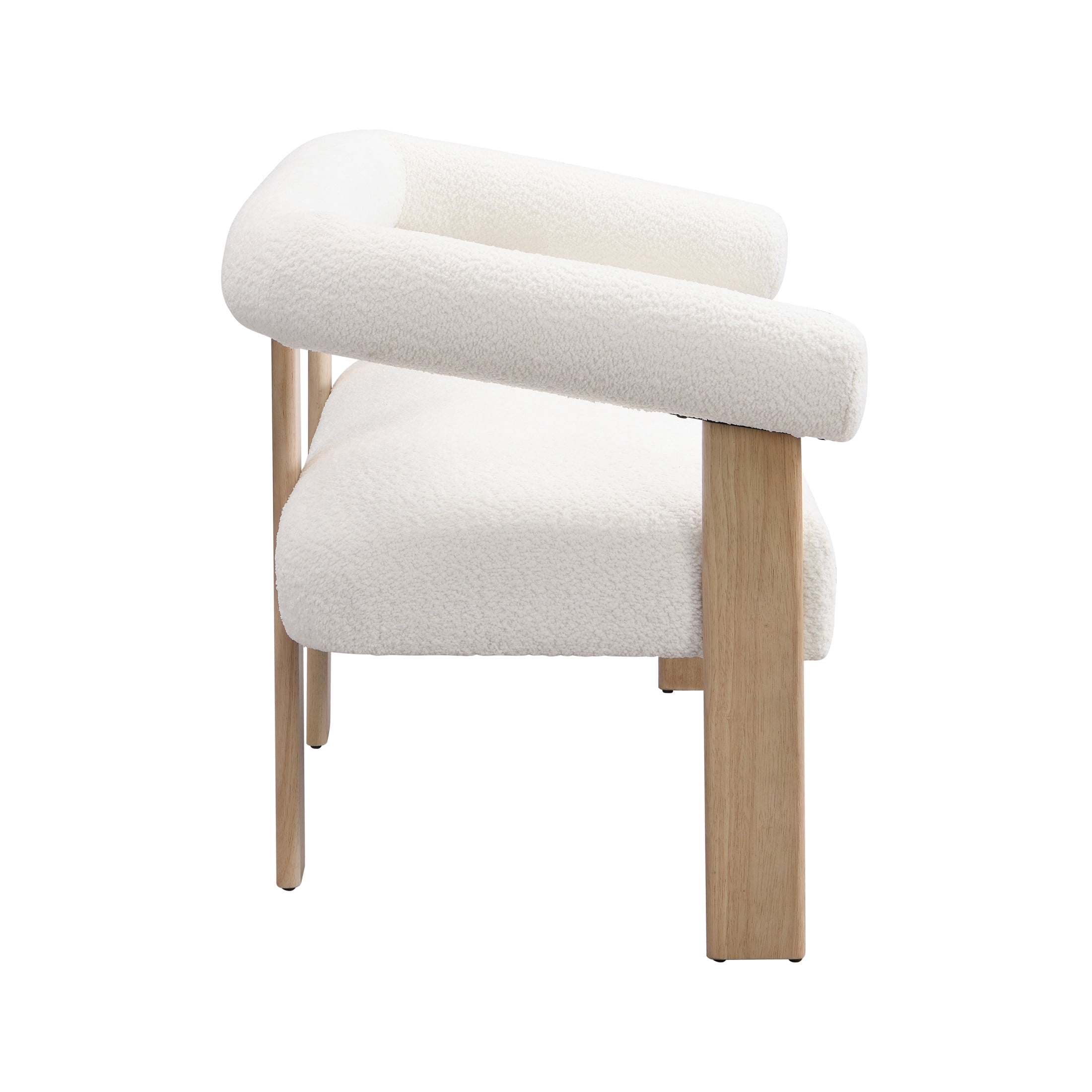 Knox Modern Boucle Upholstered Loveseat, Round Armchair with Solid Wood Base, Beige