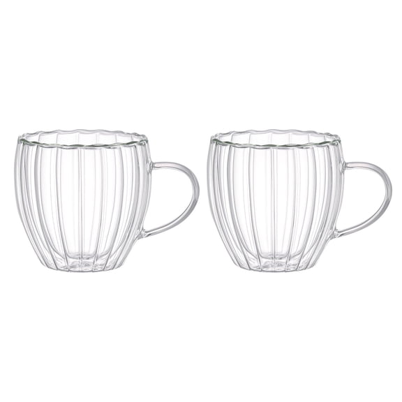 SharpChef 2pk Double Wall Borosilicate Glass Cups, Insulated Coffee & Tea Mugs, Heat-Resistant, Lightweight