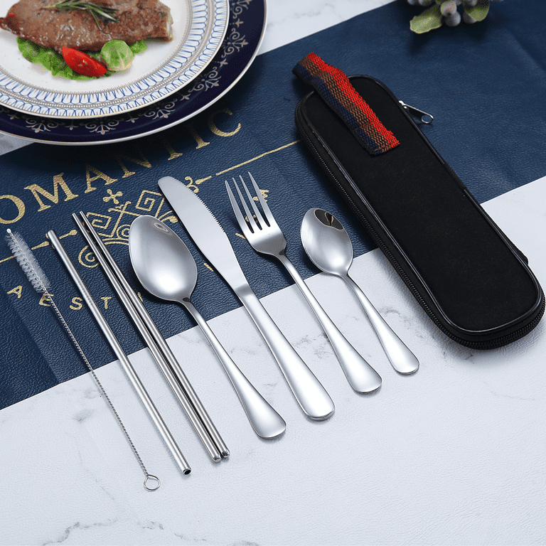 ReaNea Portable Utensils, Stainless Steel Travel Camping Cutlery Flatware  Silverware Set 8 Pieces 