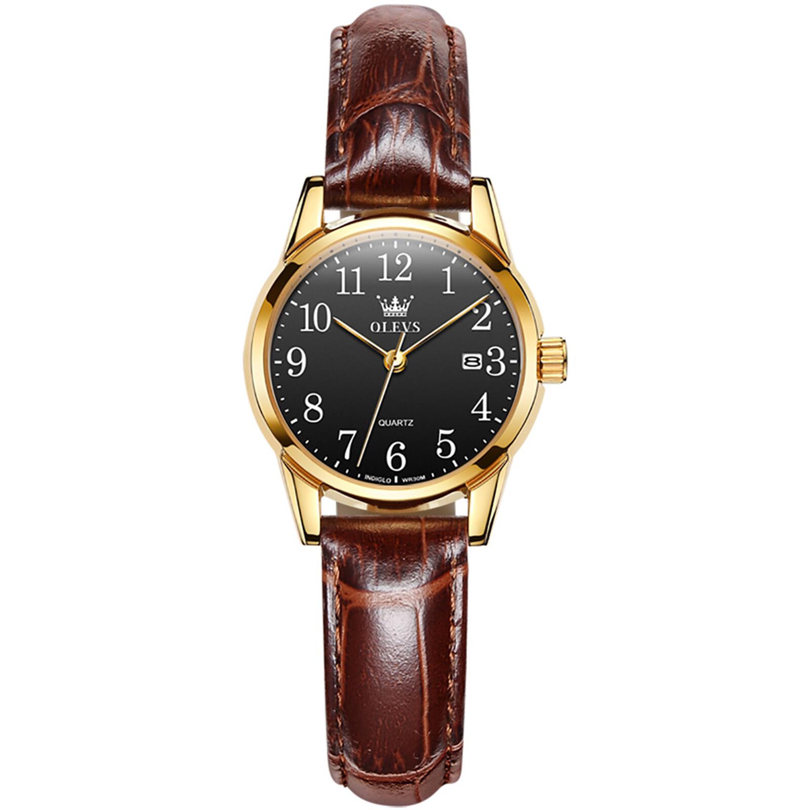 OLEVS Watches for Women Luxury Dress Analog Quartz Easy Read Digital Date Classic Luminous Brown Leather Strap Waterproof Female Wrist Watches Relojes para Mujer
