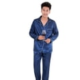 thumbnail image 1 of Conjunto de pijama de satén de seda para hombre, ropa de dormir de manga larga de Color sólido, traje informal de dos piezas, pantalones de dormir para el hogar, 1 of 4
