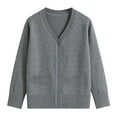 thumbnail image 4 of UngA Boys V-Neck Cardigan Long Sleeve Sweater with Pockets Classic Uniform Sweater for Toddler Boys Fall Clothes for Kids (Light Gray,5-7 Years), 4 of 4
