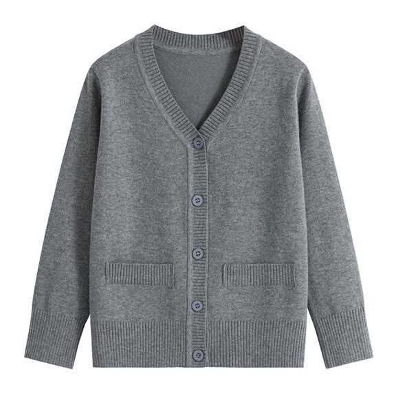 YIWULA Kids' Cardigan Sweater School Uniform Boys' V Neck Button Cardigan Girl Long Sleeve Knit Tops(7-9 Years,Light Gray)