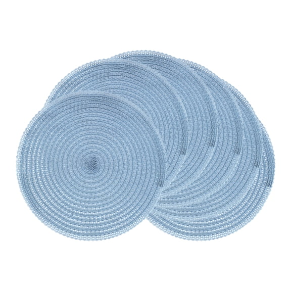 Unique Bargains Set of 6 Round Woven Placemats for Dining Table Blue