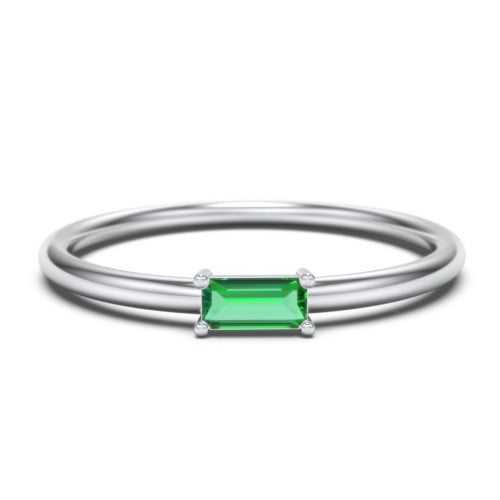 East-West Stackable Baguette Birthstone Ring - Emerald (May)