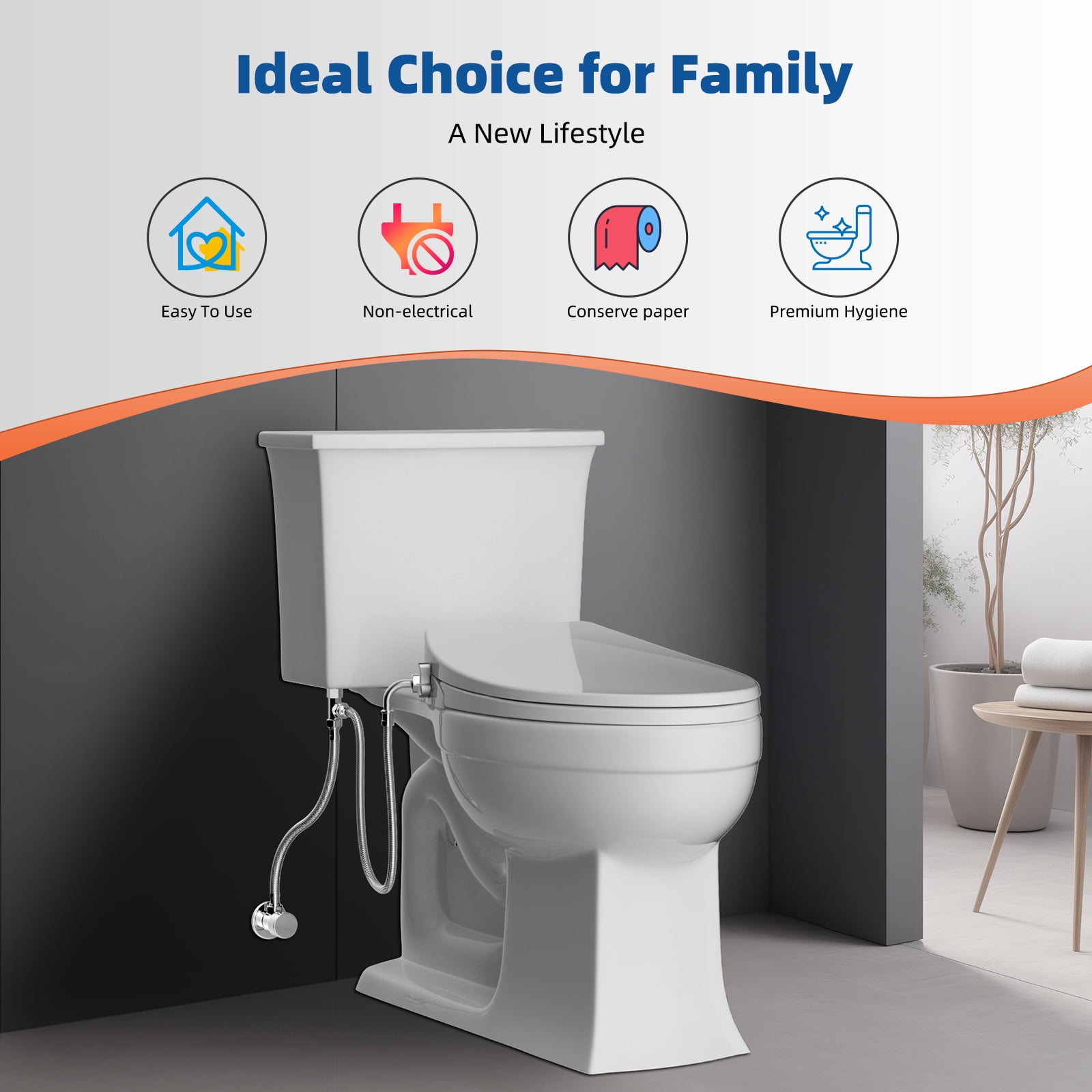 CADOVE Elongated Bidet Toilet Seat, Non-Electric Dual Nozzle Bidet Attachment with Adjustable Self-Cleaning Nozzles