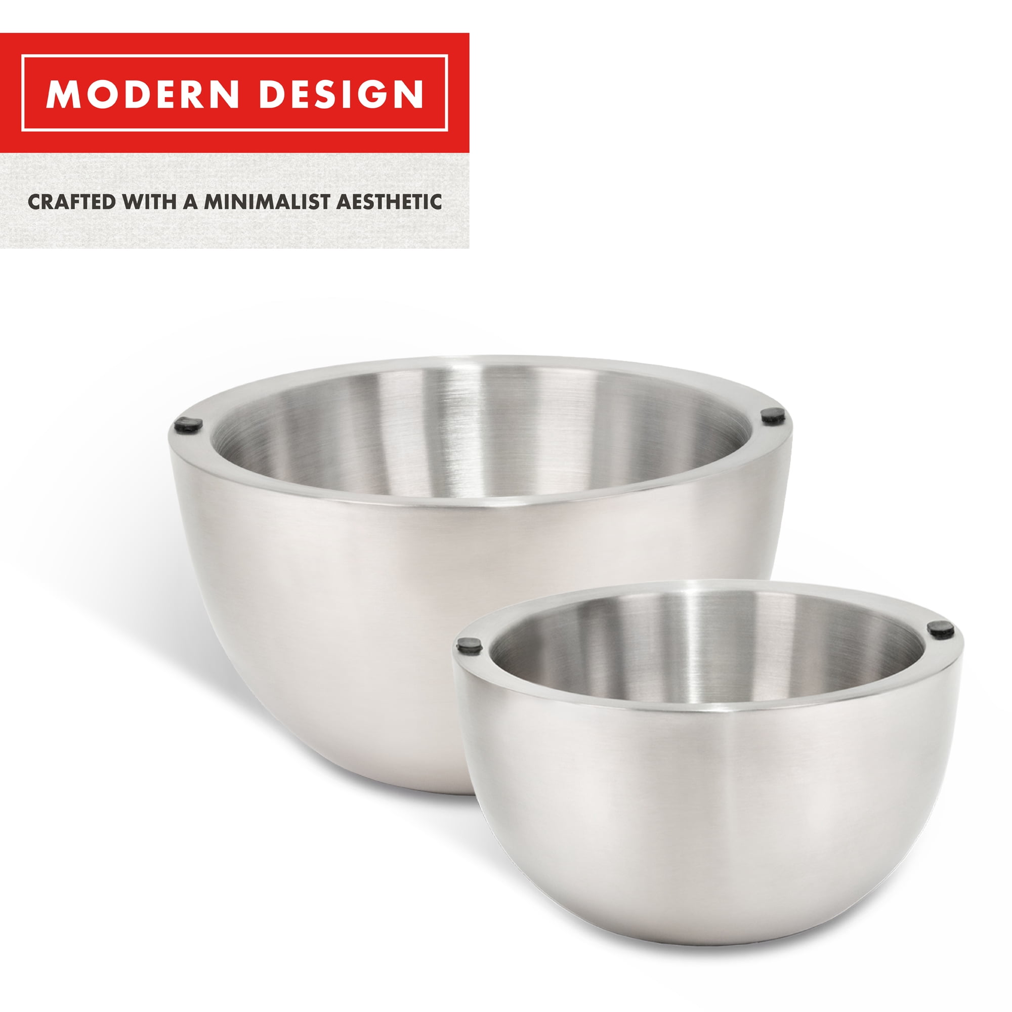 Emeril Lagasse Stainless Steel Insulated Bowls, Double Wall, Silver, 2 Piece Set