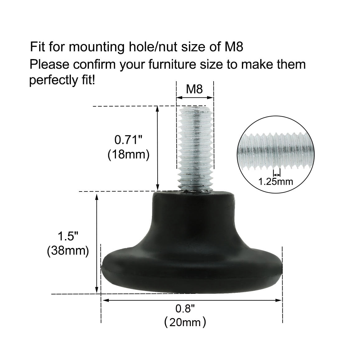 Unique Bargains 8Pcs M8 x 18mm Adjustable Leveling Feet for Table Desk Leg