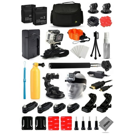 Opteka 2x Batteries + Large Case + Selfie Stick + Travel Charger + Floating Bobber + 360 Degreet Mount + HDMI Cable + Wrist Strap + Cleaning Kit + More For GoPro Hero4