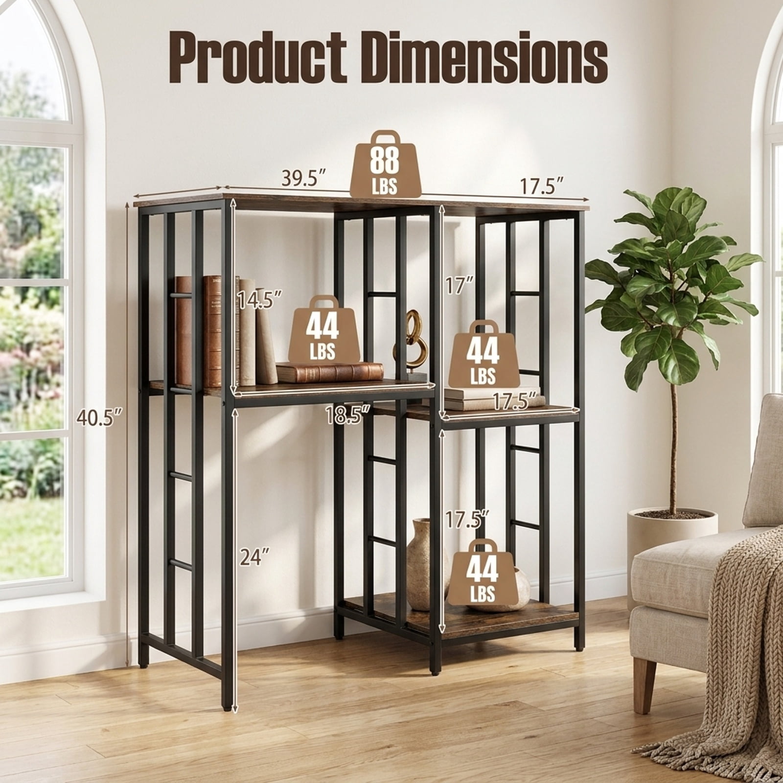 RUIE 4-Tier Heavy-Duty Kitchen Baker's Rack, Industrial Coffee Bar Microwave Oven Stand with Reversible Layout and Anti-Tipping Kit, Brown
