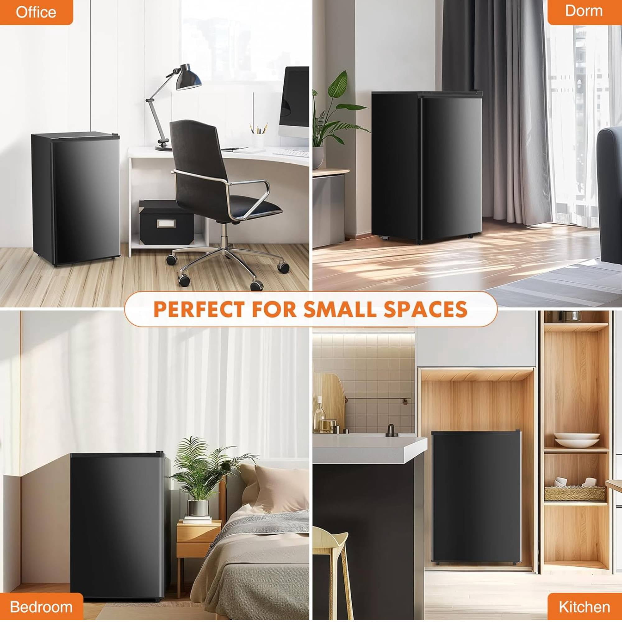 3.2 Cu.Ft Mini Fridge with Freezer Single Door Small Refrigerator with Adjustable Thermostat for Apartment,Dorm, Office, Black
