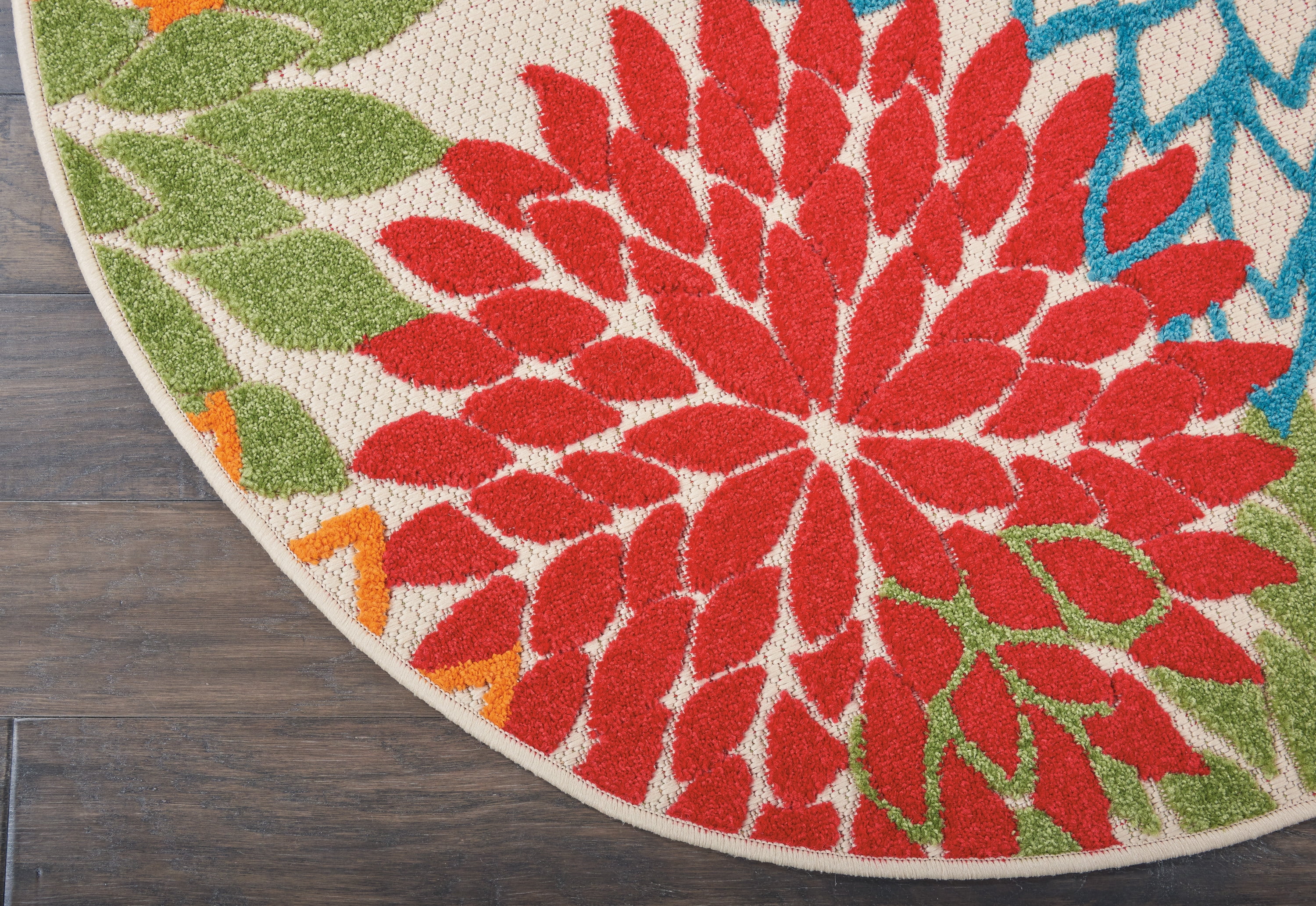 Nourison Tropical Oasis Indoor/Outdoor Modern Floral Green 4' x ROUND Area Rug, (4' Round)