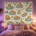 thumbnail image 2 of Capybaras in Blue Hot Springs Among Yuzu and Ducks, Serene Illustration for Animal Lovers, Hot Spring Art, Housewarming Gift, Tapestry Wall Hanging for Bedroom and Living Room, 2 of 7
