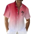 thumbnail image 2 of Mens Short Sleeve Shirts Gradient Coconut Tree Print Button Down Lapel Tops Casual Daily Loose Shirt for Men Red M, 2 of 4