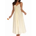 thumbnail image 3 of Women'S Summer V-Neck Maxi Dress Striped Holiday Bohemian Beach Spaghetti Strap Sundress Back Tie Light Yellow S, 3 of 9