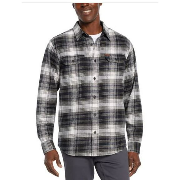 Orvis Mens Spread Collar Flannel Shirt (Gray, Small)
