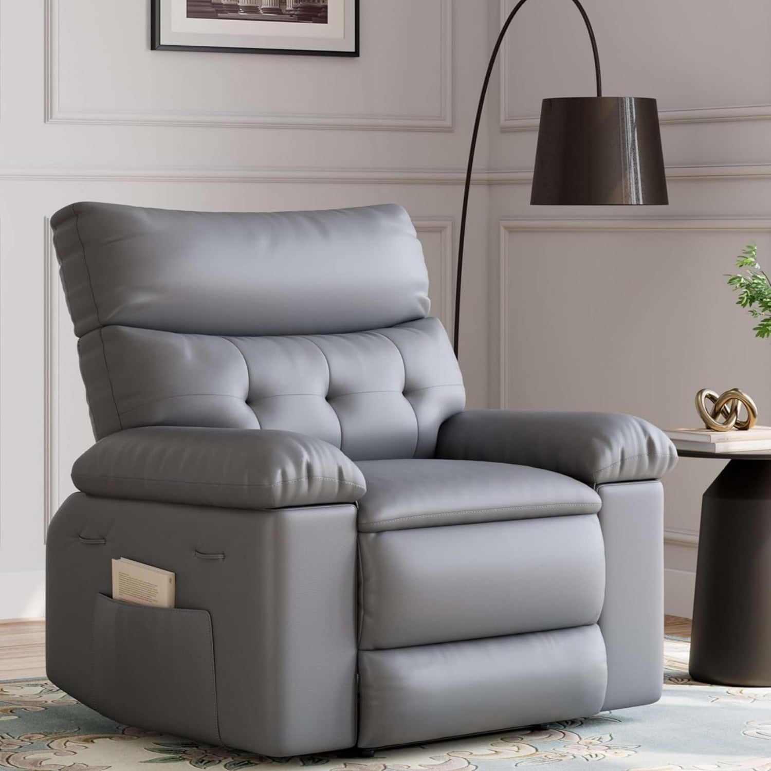 Aoile Recliner Chair with Massage and Heat, Oversized Swivel Rocking Chair W/Side Pocket for Living Rooms, Bedrooms, Nurseries （37.4"W/Gray)