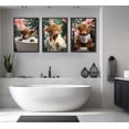 thumbnail image 2 of 3pcs Funny Bathroom Highland Cow Wall Art Bathroom Cute Animal Canvas Wall Decor tropical plants Bathtub robe Highland Cow Printsfor Bathroom Restroom Toilet Home Decoration, 2 of 6