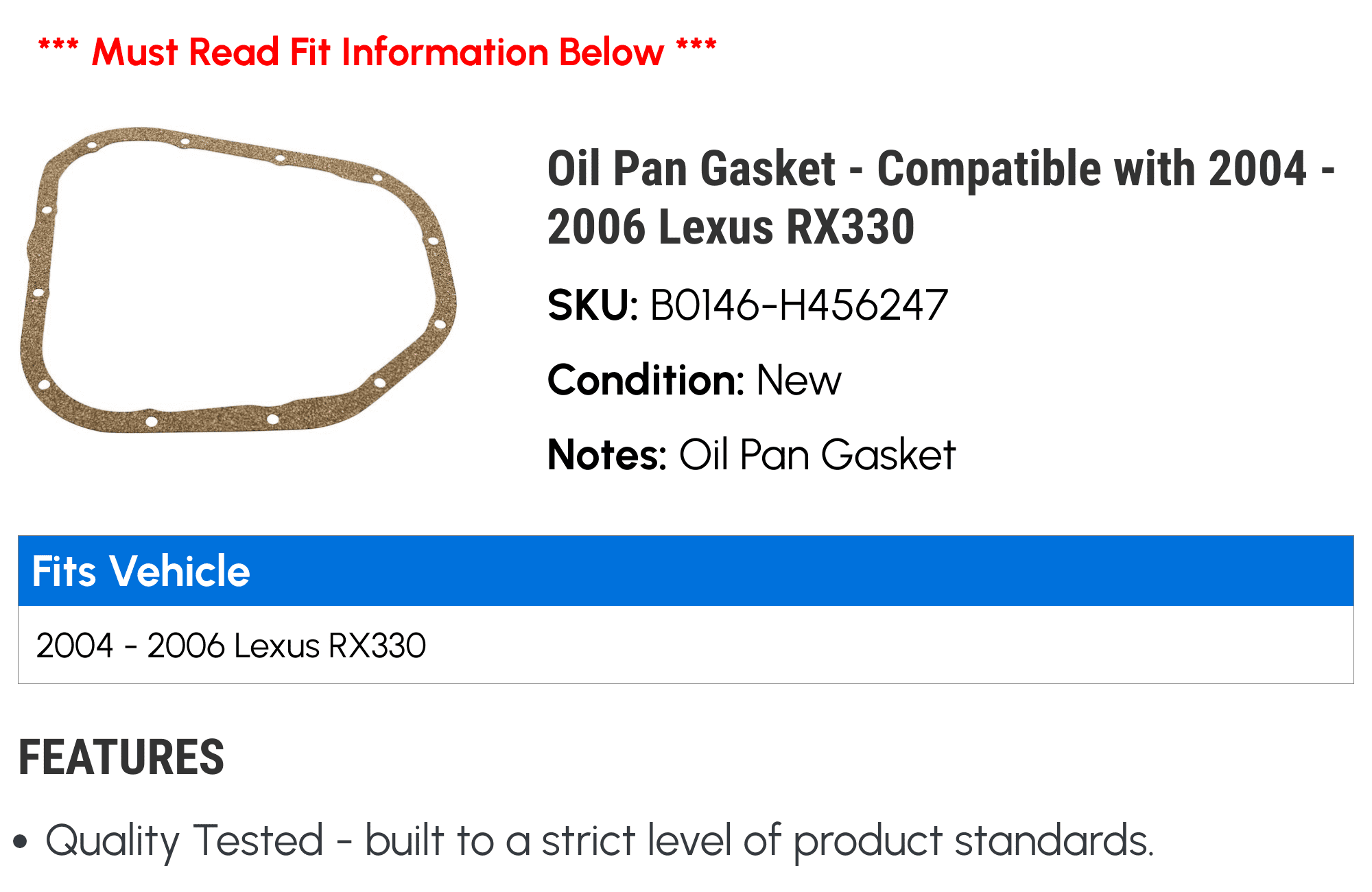 Oil Pan Gasket - Compatible with 2004 - 2006 RX330 2005