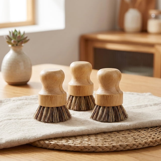 3 Paquete de Cepillos para Lavar Platos con Mango de Bambú y Fibra de Sisal, Herramientas de Limpieza de Cocina de Fibra Natural No Rayables para Ollas, Sartenes y Platos