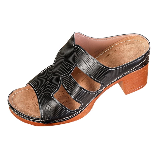 DAFEI Women Summer Sandals Women's Retro Chunky Heel Open Toe Sandals Summer Platform Openwork Soft Sole Comfortable Sandals
