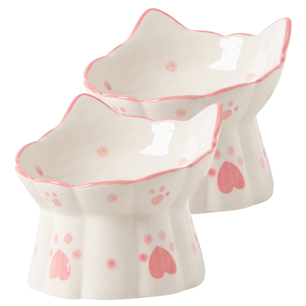 BESTONZON Cat Neck Protection Bowl Ceramic Multi-Color Stable Design 2Pcs