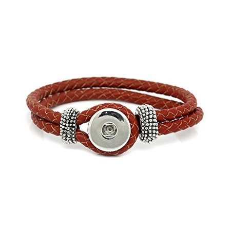 - Real Leather Copper Braiding Charm Bracelets Red Chunk Button Fit Interchangeable Snaps 23.5cm(9 2/8
