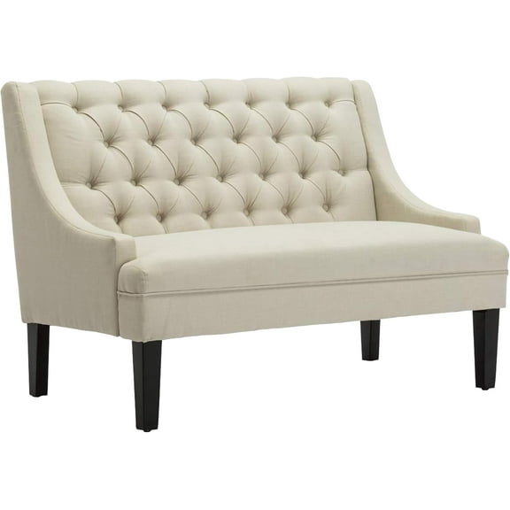 Modern Upholstered Settee  with Back and Wood Legs, Button Tufted Banquette Loveseat Sofa for Dining Room Living Room Entryway