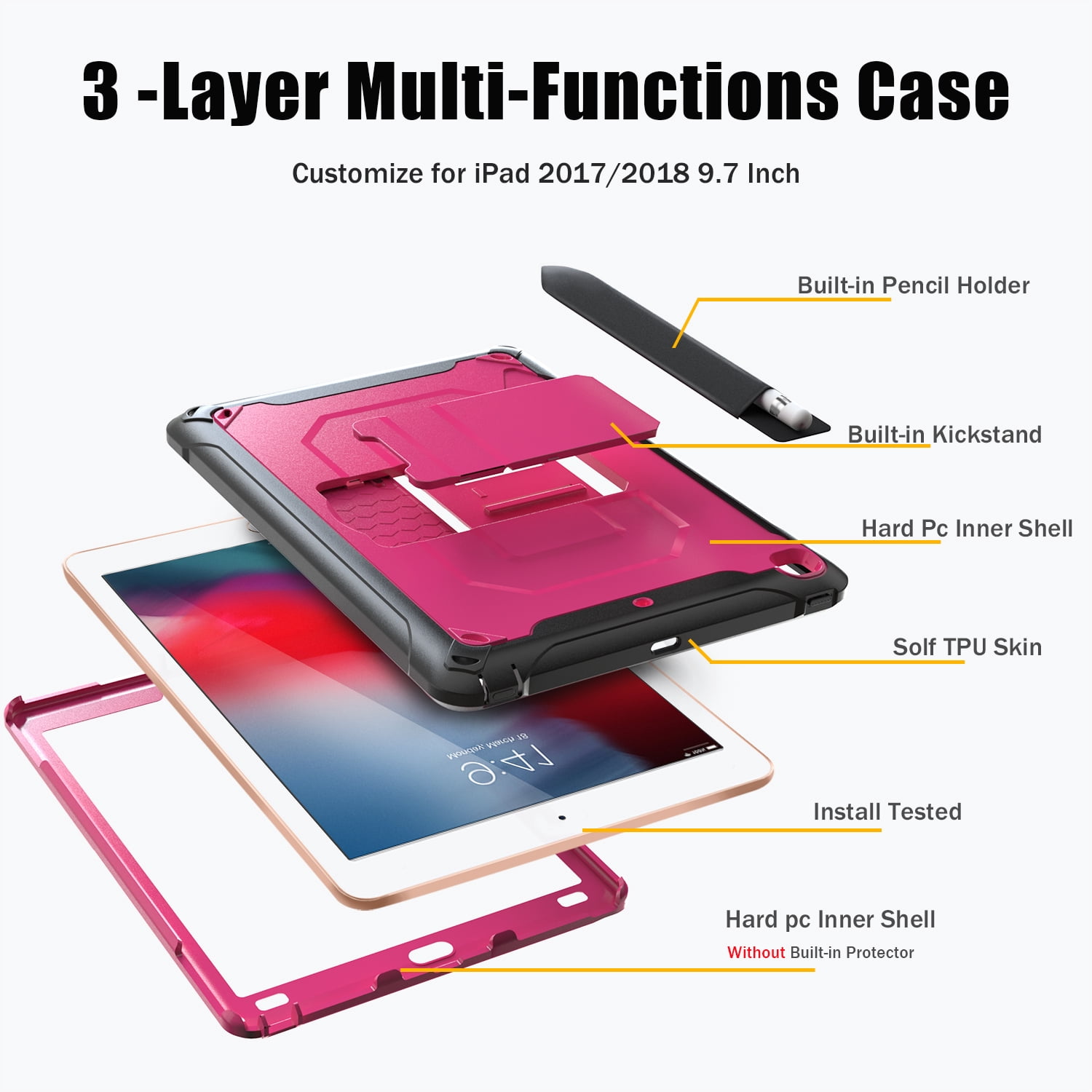 Allytech iPad Mini 5 Case, iPad Mini 4 Case, Dual Layers Full Protection Shockproof Pencil Holder Kids Friendly Shoulder Strap Kickstand Defender Case Cover for Apple iPad mini 5 / mini 4, Rose