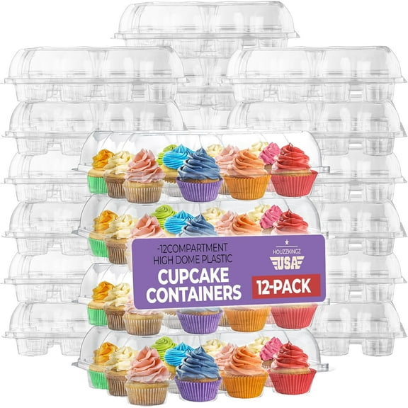 WarmHavenPlastic Cupcake Containers Boxes |12 Compartment–12 Pack|Disposable High Dome Dozen Clear Cupcake Holder with Detachable Lid Bulk|Extra Sturdy Stackable Cup Cake Carrier Holders Muffin Boxes