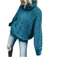 thumbnail image 2 of Ladies Cable Knit Baggy Turtleneck Sweaters Long Sleeve Warm Plain Pullover Tops Loose Casual Winter S-3xl (3X-Large, Blue), 2 of 5