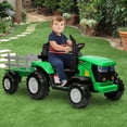 thumbnail image 5 of Jojoka 12V Kids Ride on Tractor with Trailer & Remote Control, Battery Powered Electric Ride on Toys wtih 35W*2 Motors, Spring Suspension, 6 Wheels, 3 Speed, LED Lights, Bluetooth, Music, Green, 5 of 6