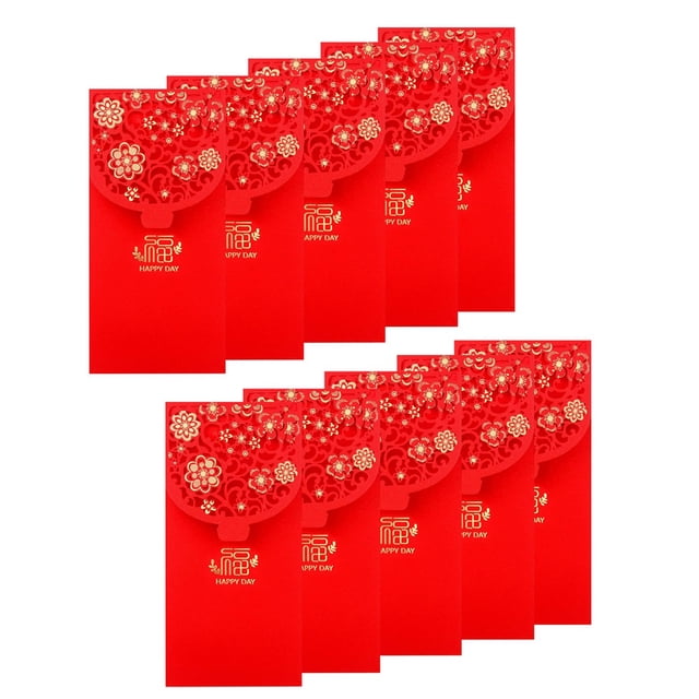 10PCS Chinese New Year Red Envelopes Lucky Money Envelopes Spring Festival Red Packet for New Year Wedding (7X3.4 Inch)