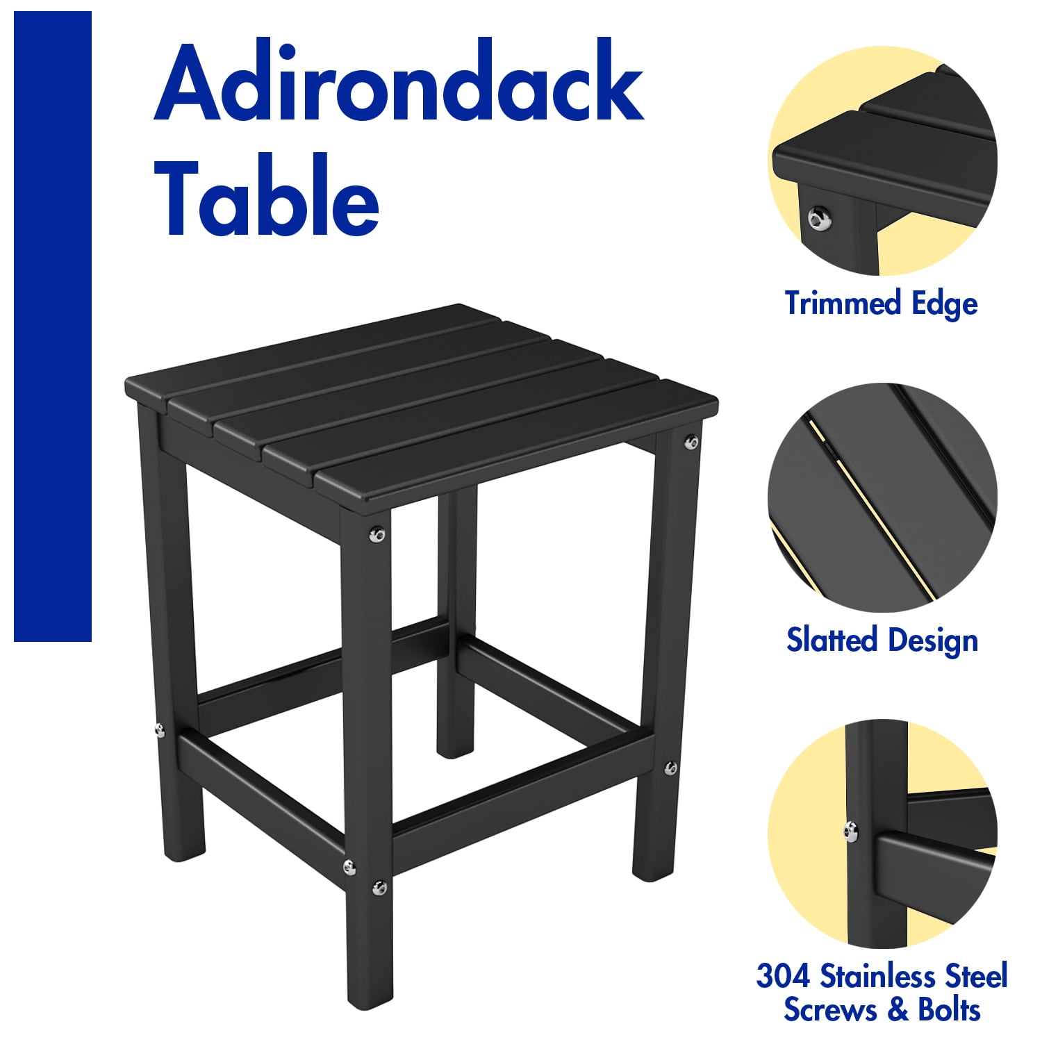 FODINGHILL Outdoor Side Table,All Weather HDPE Adirondack Patio Table,Square End Table for Pool Balcony Deck Porch Lawn Backyard,Black