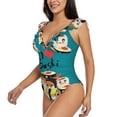 thumbnail image 3 of Fotbe I Love Sushi Women's Tummy Control Swimsuits Slimming One Piece Bathing Suit Ruffle Wrap V Neck Swimwear-, 3 of 8