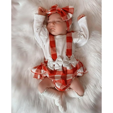 

Girls Christmas Jumpsuits Set Long Sleeve Crew Neck Santa Claus/Candy Cane/Plaid Bodysuit+Headband