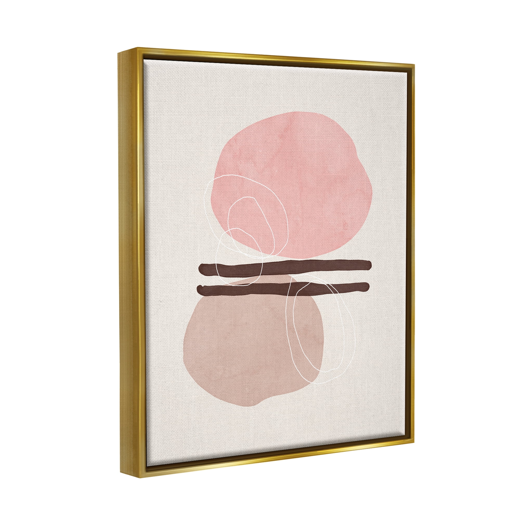 Stupell Pastel Pink Geometric Shapes Abstract Painting Gold Floater Framed Art Print Wall Art