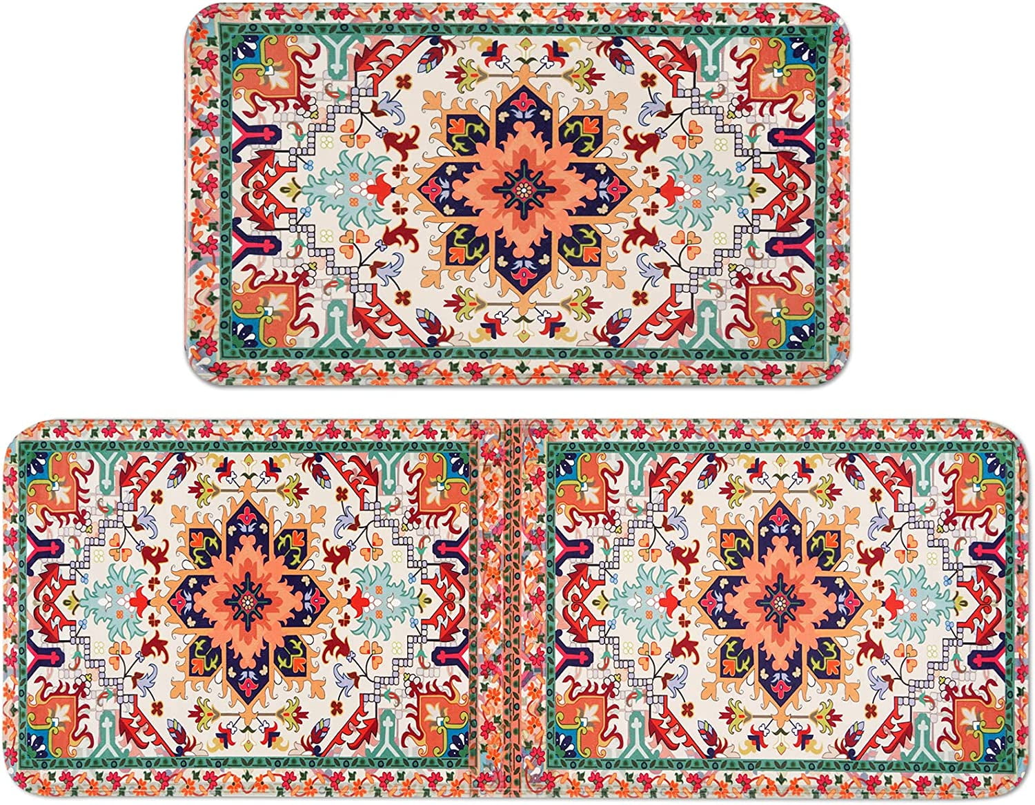 Kitchen Mat 2 PCSBoho Kitchen Rug and Mat Washable, Bohemia Cushioned AntiFatigue Kitchen Rugs