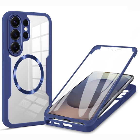 Magnetic for Samsung Galaxy A07 Case, [Non-Yellowing Clear] Cover Compatible with Mag-Safe, Built-in Screen Protector & Support Car Mount & Upgraded Camera Protection Shockproof Case, Blue