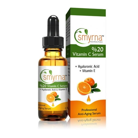 SMYRNA Angi-Aging Vitamin C Serum 1 Fl Oz. Pure Vitamin C , Plus Vegan Hyaluronic, Vitamin E, Amino