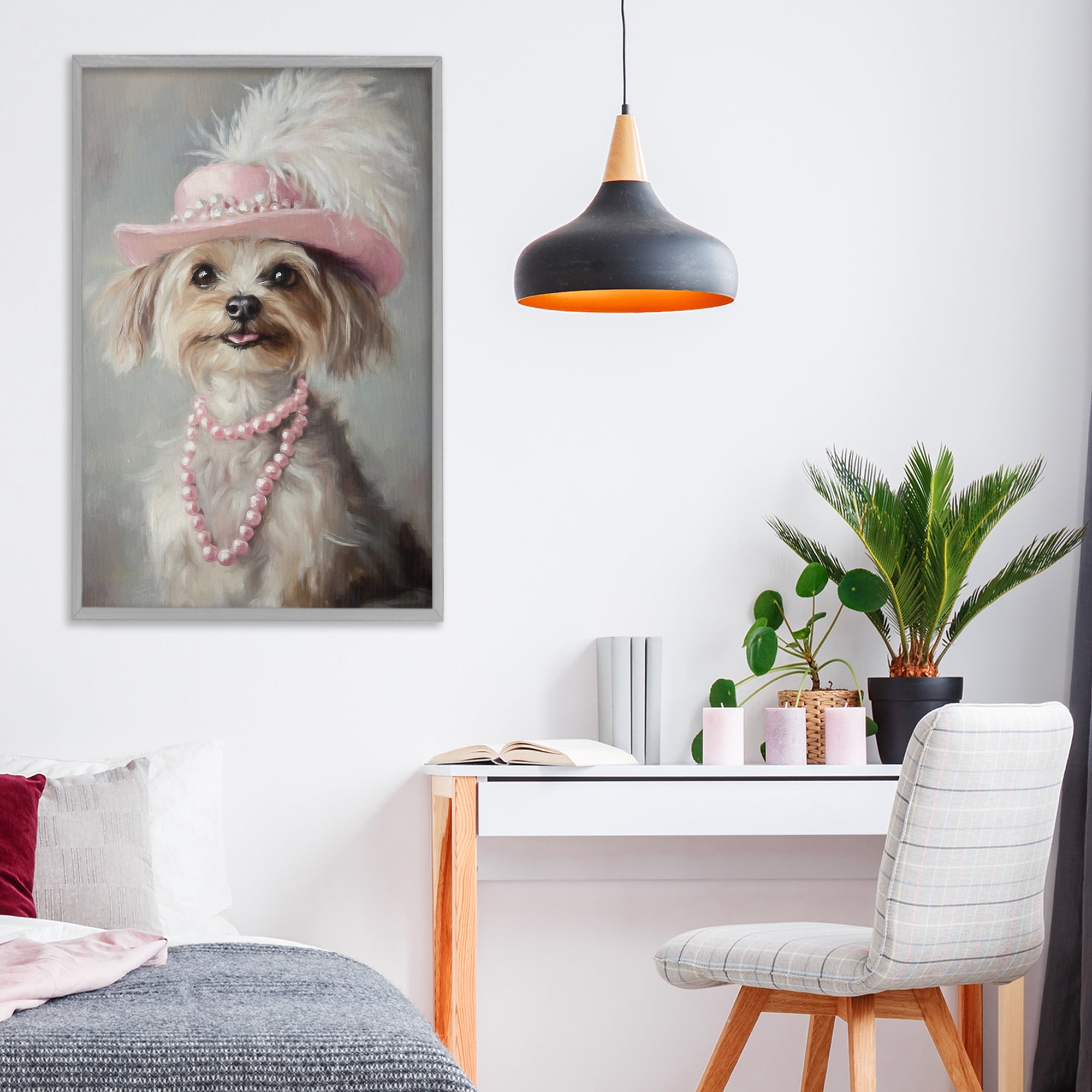 Stupell Industries Lady Yorkie Portrait Gray Framed Giclee Art, design by Tina LeCour