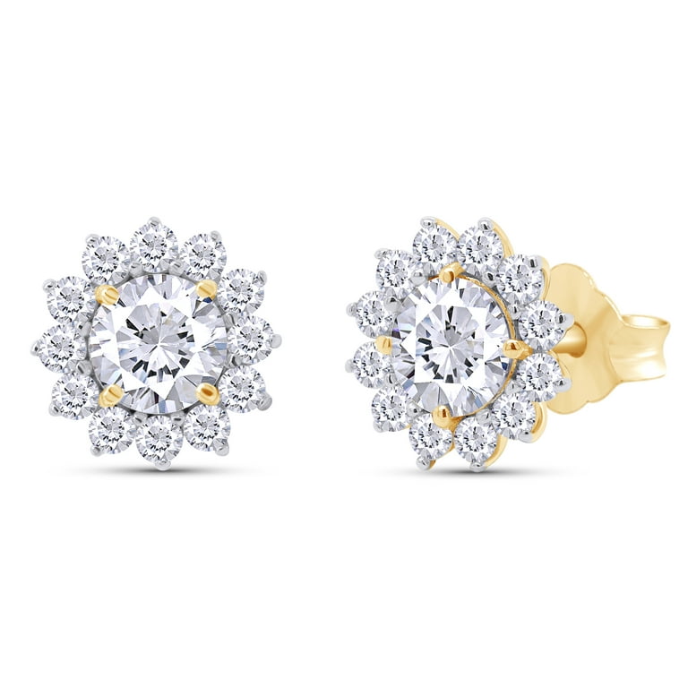Gemalux Moissanite Stud Earrings – Lab Created Diamond Alternative – D Color VVS1, Sterling Silver Or Gold Plated