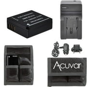 DMW-BLG10 Ultra High Capacity Rechargeable + Car/Home Charger for Panasonic Lumix Digital Cameras DMC-GX7, DMC-GX7KS, DMC-GX7S, DMC-GX7S BODY DSLM, DMC-GF6, DMC-GF6KK &More + Acuvar Battery Pouch