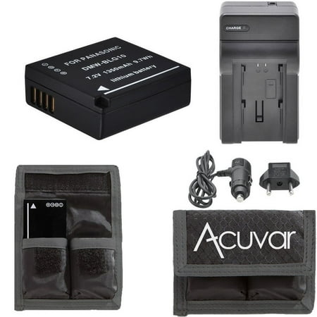 DMW-BLG10 Ultra High Capacity Rechargeable + Car/Home Charger for Panasonic Lumix Digital Cameras DMC-GX7, DMC-GX7KS, DMC-GX7S, DMC-GX7S BODY DSLM, DMC-GF6, DMC-GF6KK &More + Acuvar Battery Pouch