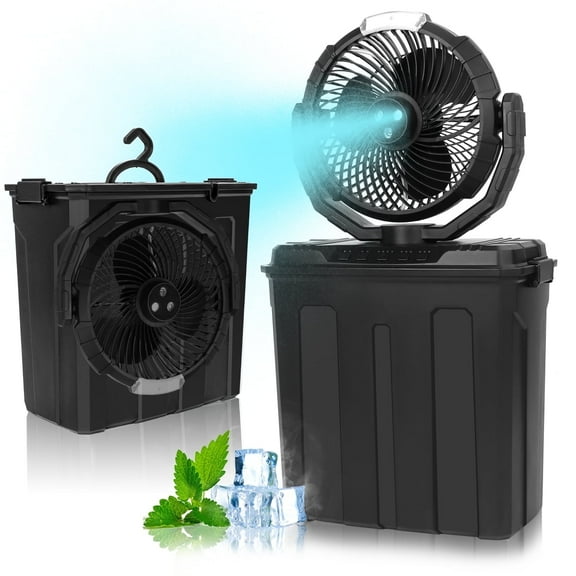 Portable Mist Fan with 9L Water Tank & 20000mAh Battery 3 Speeds Cooling Fan with LED Light, 80° Oscillation & SOS Mode - Ideal for Camping, Outdoor, Indoor