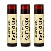 Kind Lips Lip Balm, Nourishing Soothing Lip Moisturizer for Dry Cracked Chapped Lips, Made in Usa With 100% Natural USDA Organic Ingredients, Vanilla Lemon Flavor, Pack of 3