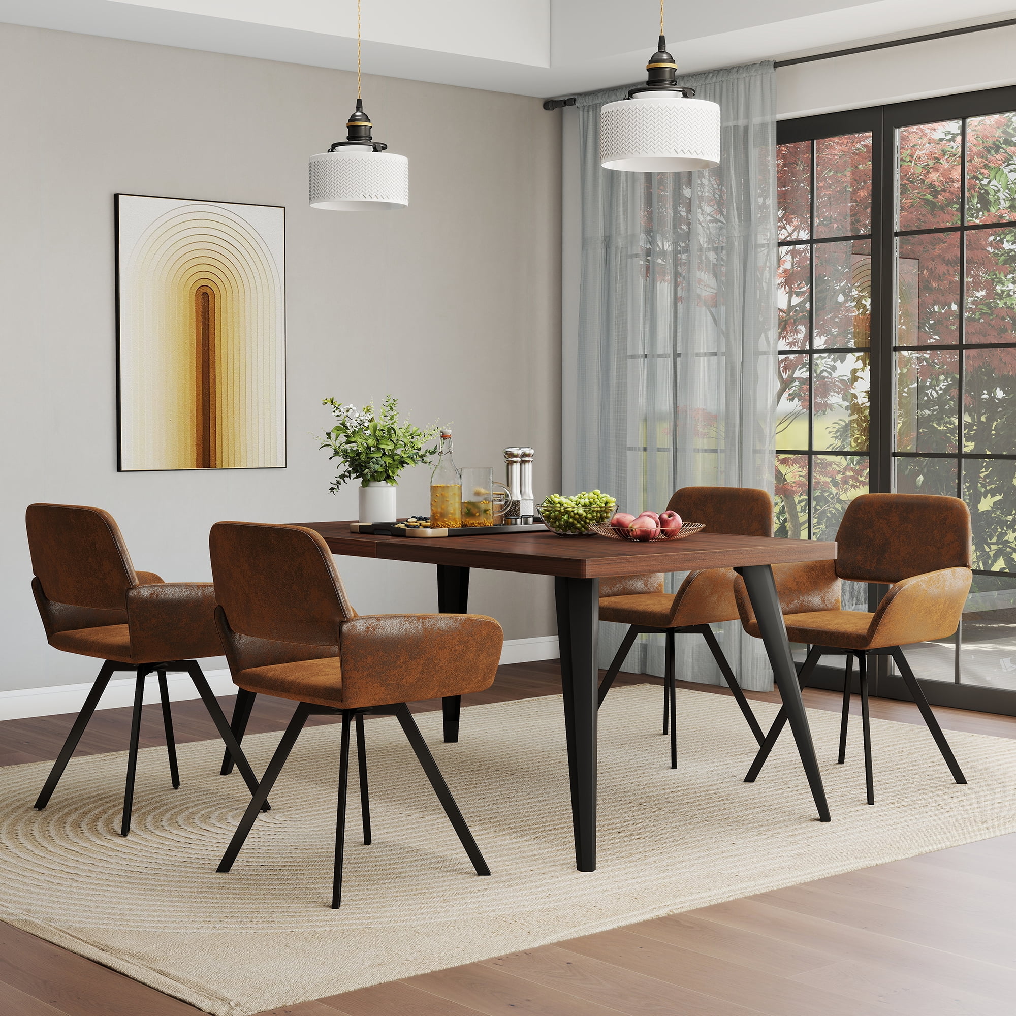 Homy Casa Swivel Dining Side Chair Set of 2, Fabric Armchair Vanity Chair, Brown