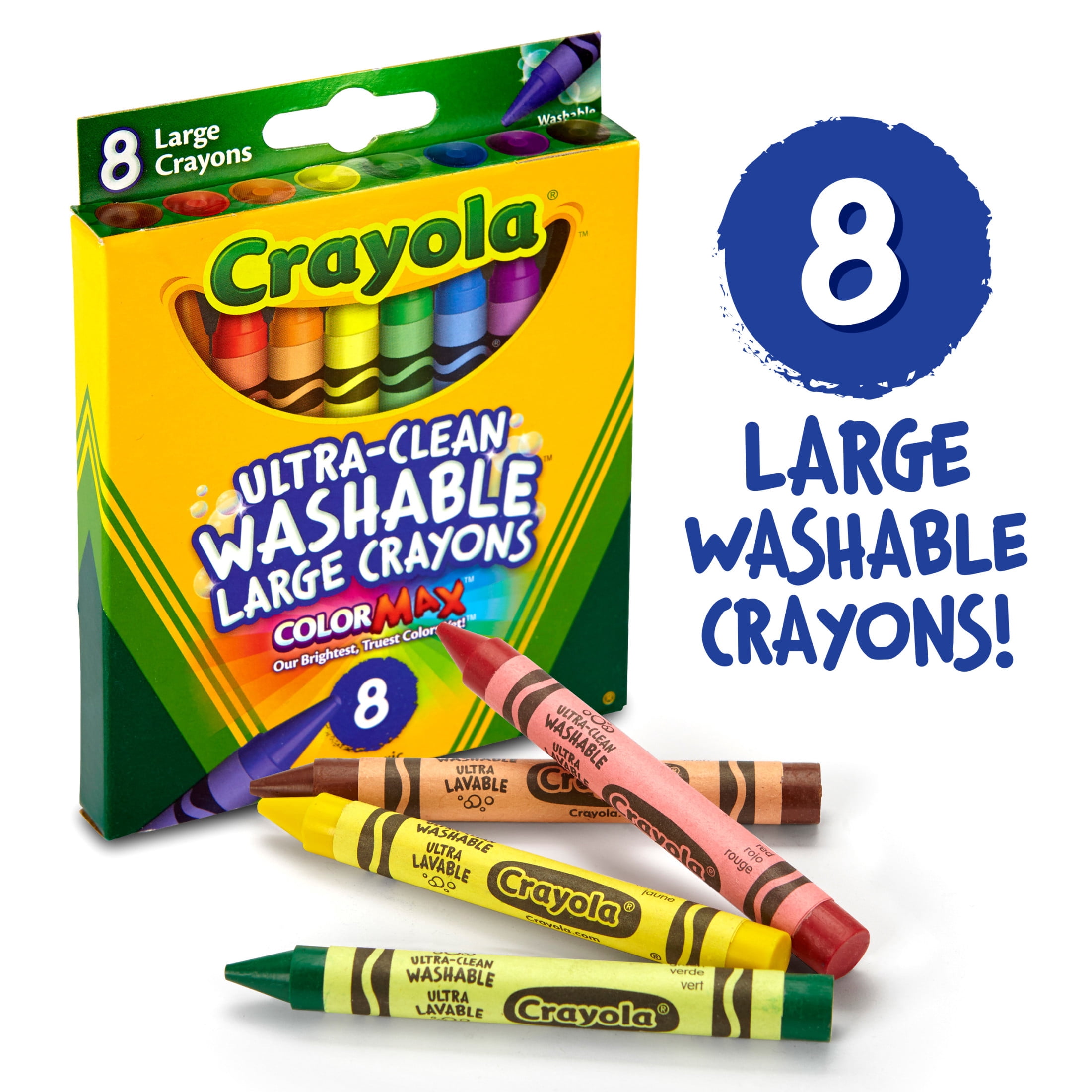 (3 pack) Crayola Washable Large Size Crayons, 8 Ct, Kindergarten School Supplies, Preschool Supplies, Ages 3+