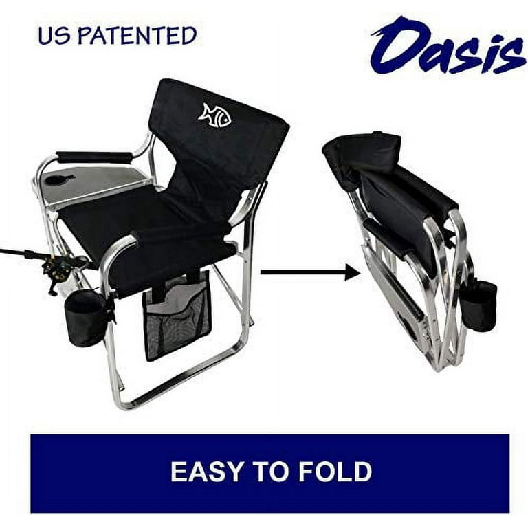 Oasis Premium Director Fishing Chair with Rod Holder Folding Aluminum Chair with 10 Years Warranty Personalized Name Logo Brand Imprinted